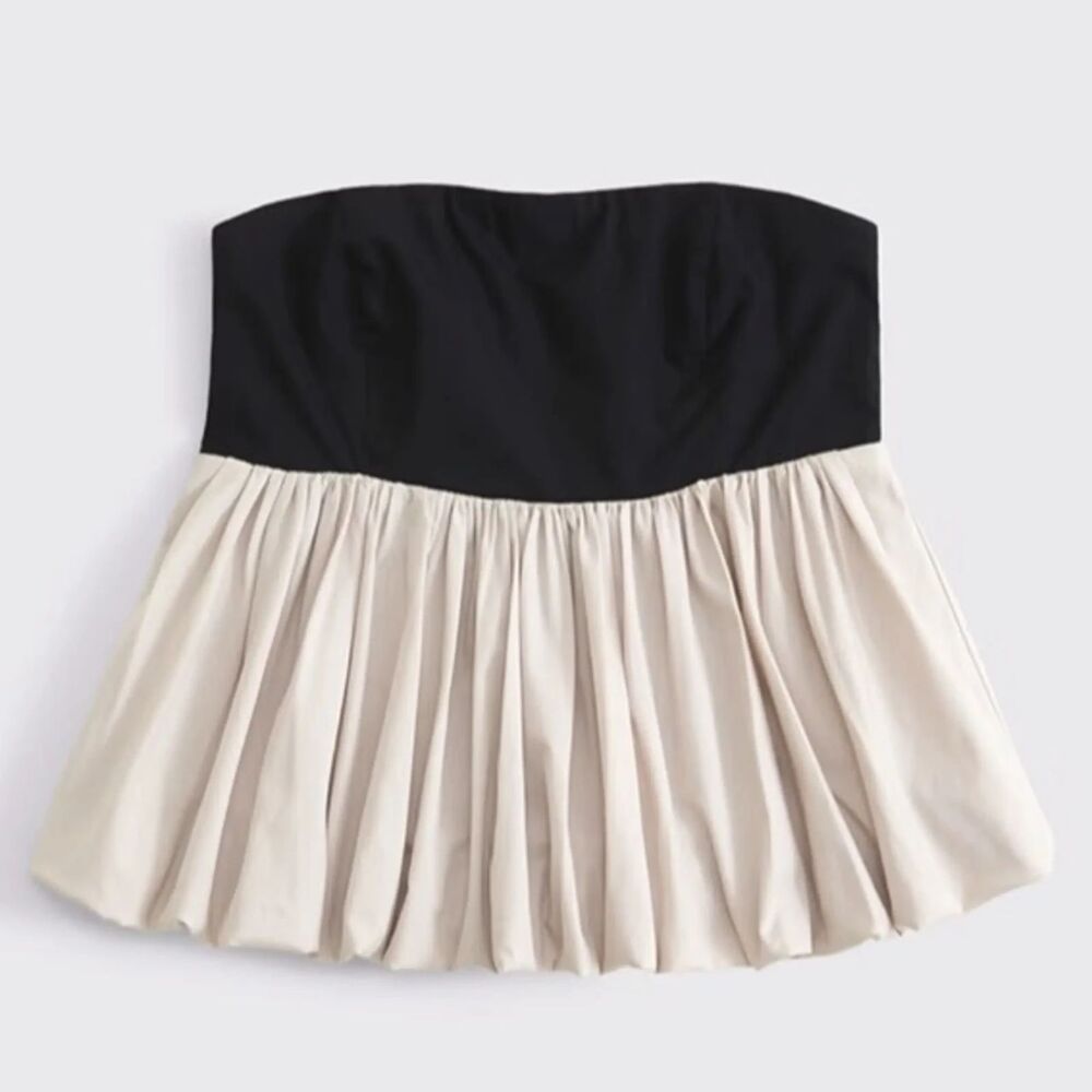 Abercrombie & Fitch Strapless Black & Tan Bubble Hem Top Size Small
